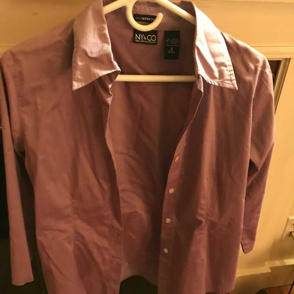NY & co metallic purple stretch collar button down